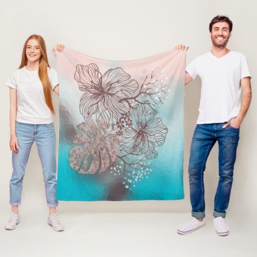 Abstracte gevlekte bloemen bladeren florale gradië fleece deken (In situ)