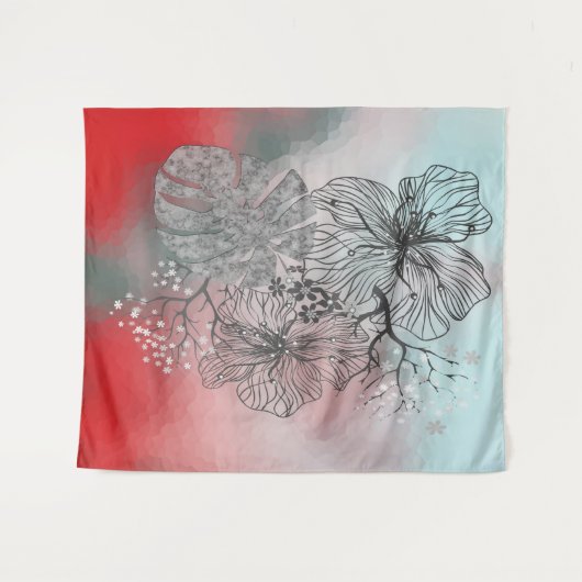 Abstracte gevlekte bloemen bladeren florale gradië wandkleed (Voorkant (horizontaal))