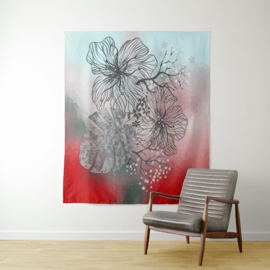 Abstracte gevlekte bloemen bladeren florale gradië wandkleed (In situ)