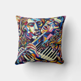 Abstracte gezichten en instrumenten kussen