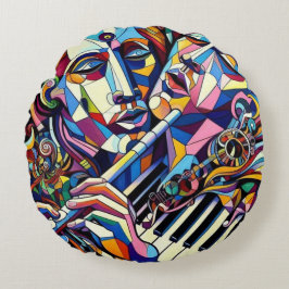 Abstracte gezichten en instrumenten rond kussen