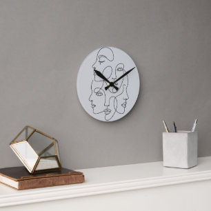 Abstracte gezichten in één lijn minimalistische ku ronde klok