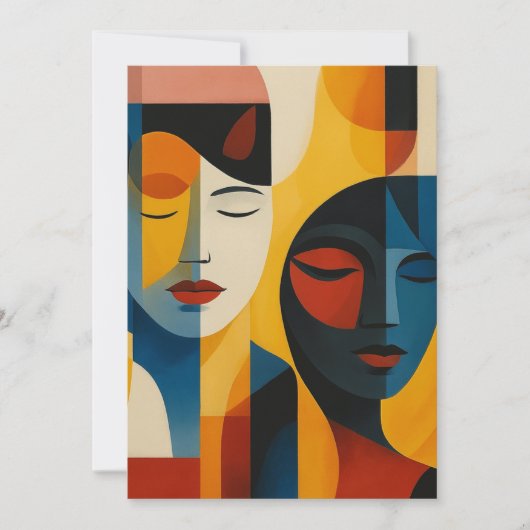 Abstracte Gezichten Kunstprint, Dubbel Portret, Ab Kaart (Voorkant)