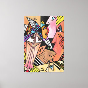 Abstracte gezichten - Moods - Portret schilderen v Canvas Afdruk