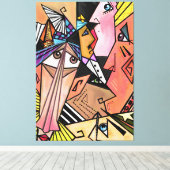 Abstracte gezichten - Moods - Portret schilderen v Canvas Afdruk (Insitu (Houten vloer))