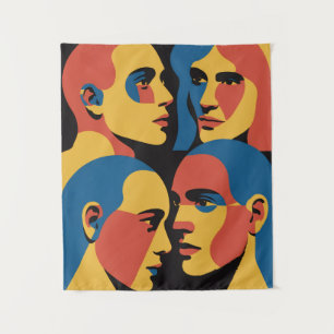 Abstracte Gezichten Raster Kunstprint, Menselijke Wandkleed