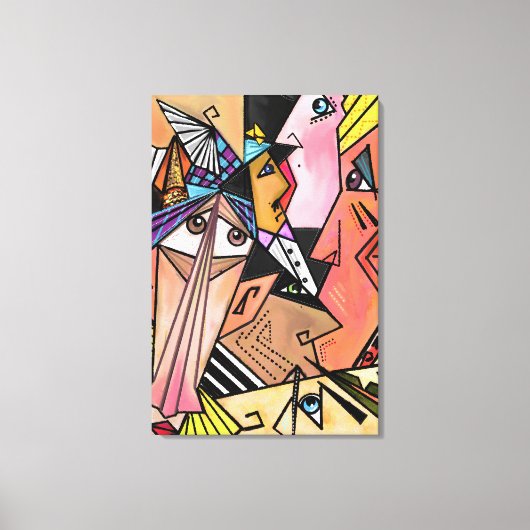 Abstracte Gezichten - Stemmingen - Cubisme Portret Canvas Afdruk (Voorkant)