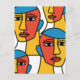 Abstracte Gezichtenprint, Levendig Geometrische Ku Briefkaart