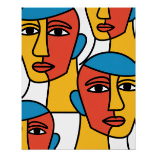 Abstracte Gezichtenprint, Levendig Geometrische Ku Perfect Poster