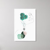 Abstracte gezichtskunst geperste groene bloemen canvas afdruk (Voorkant)