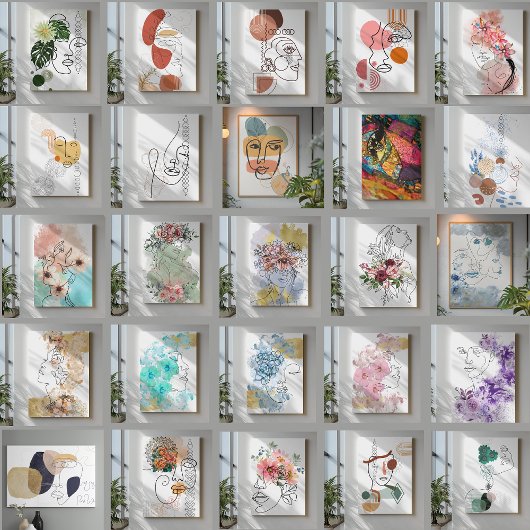 Abstracte Gezichtskunst met illustratie bloem op o Canvas Afdruk