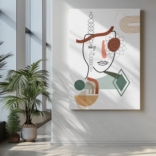 Abstracte Gezichtskunst met illustratie bloem op o Canvas Afdruk
