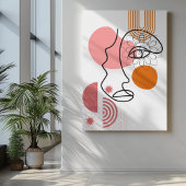 Abstracte gezichtskunst met oranje wangen onzichtb canvas afdruk