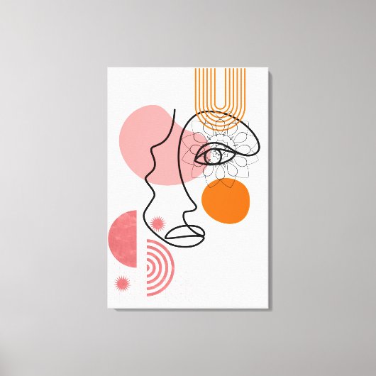 Abstracte gezichtskunst met oranje wangen onzichtb canvas afdruk (Voorkant)