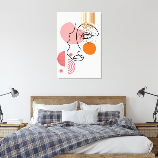 Abstracte gezichtskunst met oranje wangen onzichtb canvas afdruk (Insitu (Slaapkamer))