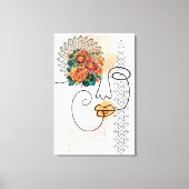 Abstracte gezichtslijnkunst met oranje bloemenlipp canvas afdruk (Voorkant)