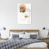 Abstracte gezichtslijnkunst met oranje bloemenlipp canvas afdruk (Insitu (Slaapkamer))