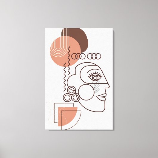 Abstracte gezichtszijkunst met roze bruine vormen canvas afdruk (Voorkant)