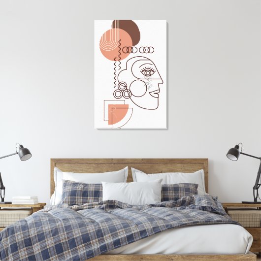 Abstracte gezichtszijkunst met roze bruine vormen canvas afdruk (Insitu (Slaapkamer))