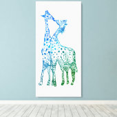 Abstracte Giraffes Tekening Kiss Canvas Print (Insitu (Houten vloer))