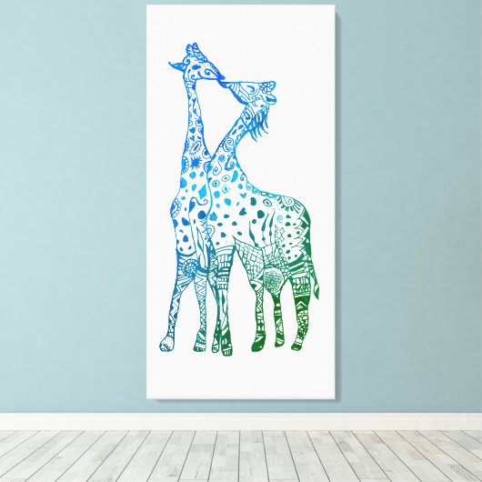 Abstracte Giraffes Tekening Kiss Canvas Print (Insitu (Houten vloer))