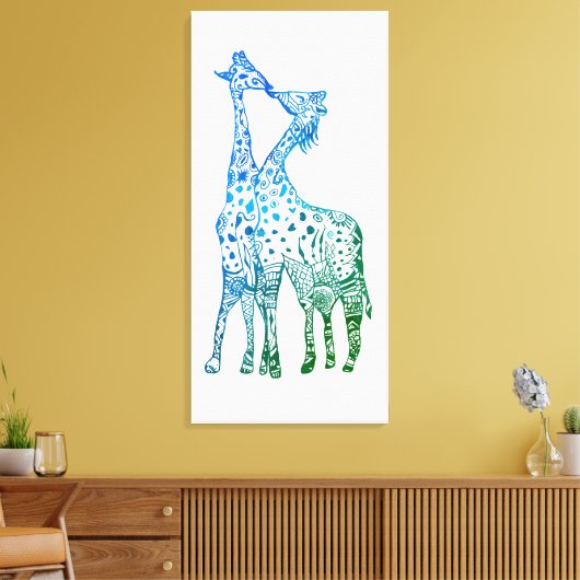 Abstracte Giraffes Tekening Kiss Canvas Print (Insitu (Woonkamer))