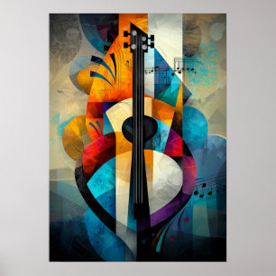 Abstracte Gitaar Kunst - Geometrisch Muziekontwerp Poster