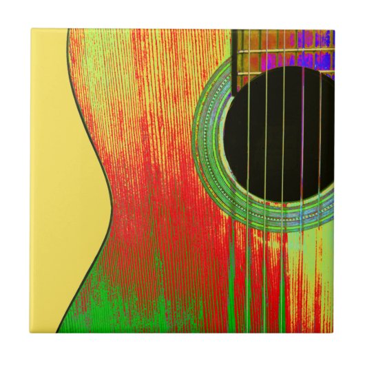 Abstracte gitaar, rood en geel tegeltje (Voorkant)