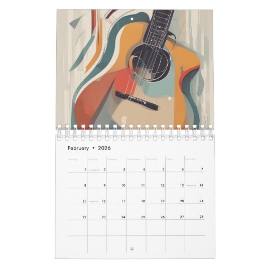 Abstracte gitaar Waterverf Kalender (Feb 2026)