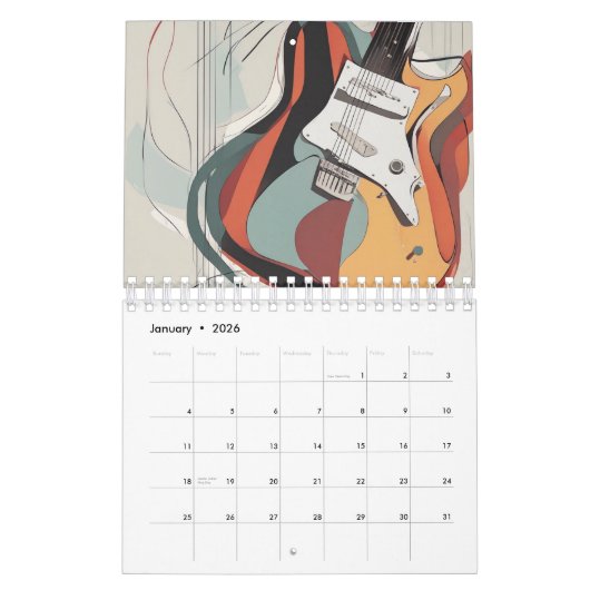 Abstracte gitaar Waterverf Kalender (Jan 2026)