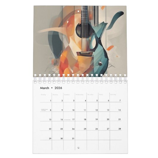 Abstracte gitaar Waterverf Kalender (Mar 2026)