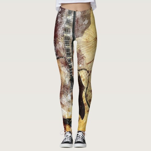 Abstracte gitaardesign Leggings Gold Brown Black (Voorkant)