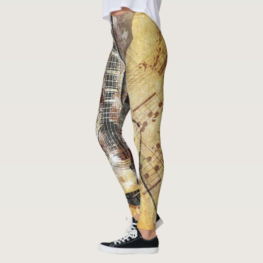 Abstracte gitaardesign Leggings Gold Brown Black (Links)