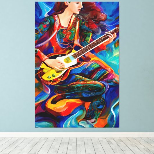 Abstracte gitaarmuziek spelen canvas afdruk (Insitu (Houten vloer))