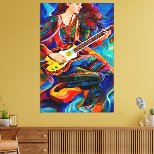 Abstracte gitaarmuziek spelen canvas afdruk (Insitu (Woonkamer))