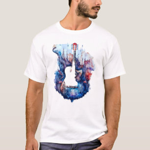 Abstracte gitaarschildering met vogels en Waterver T-shirt