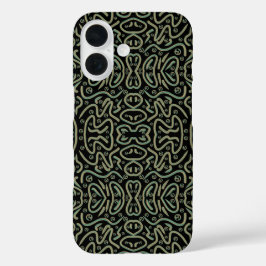 Abstracte glansbuis met groene en gouden kleuren iPhone 16 hoesje