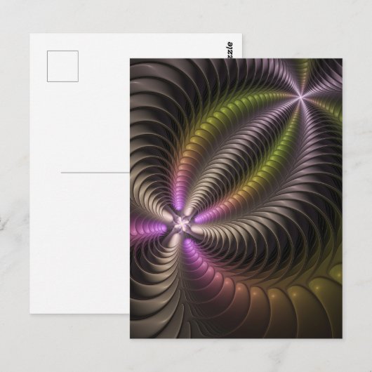 Abstracte glanzende Trippy Kleurrijke 3D Fractal A Briefkaart (Voorkant / Achterkant)