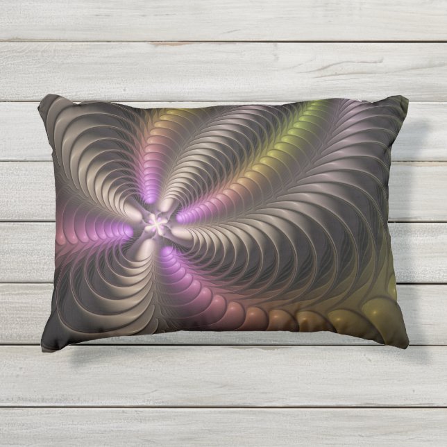 Abstracte glanzende Trippy Kleurrijke 3D Fractal A Buitenkussen (Voorkant)