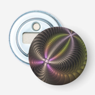 Abstracte glanzende Trippy Kleurrijke 3D Fractal A Button Flesopener