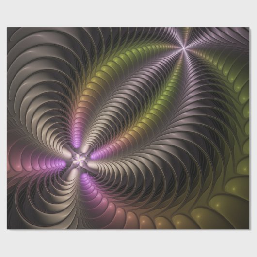 Abstracte glanzende Trippy Kleurrijke 3D Fractal A Cadeaupapier (Vlak)