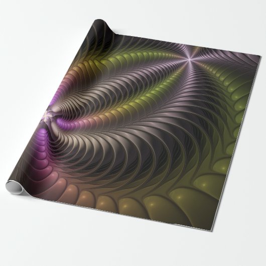 Abstracte glanzende Trippy Kleurrijke 3D Fractal A Cadeaupapier (Uitgerold)