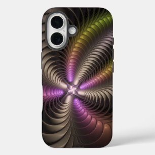 Abstracte glanzende Trippy Kleurrijke 3D Fractal A iPhone 16 Hoesje