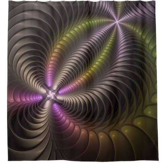 Abstracte glanzende Trippy Kleurrijke 3D Fractal A Douchegordijn (Voorkant)