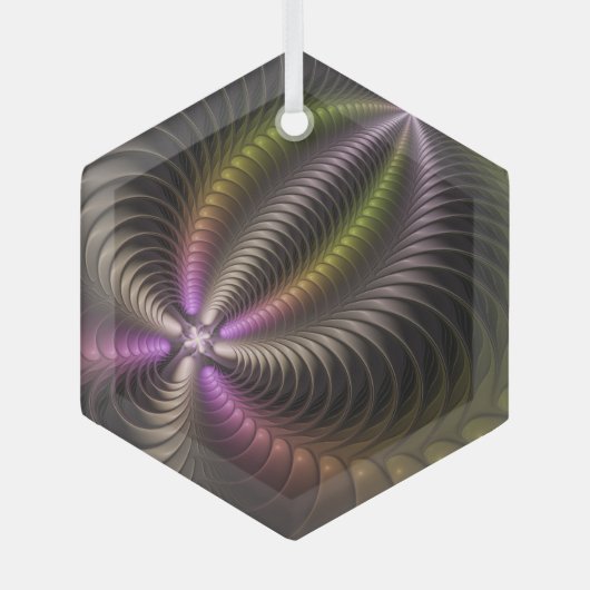 Abstracte glanzende Trippy Kleurrijke 3D Fractal A Glas Ornament (Voorkant)