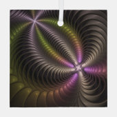 Abstracte glanzende Trippy Kleurrijke 3D Fractal A Glas Ornament (Achterkant)