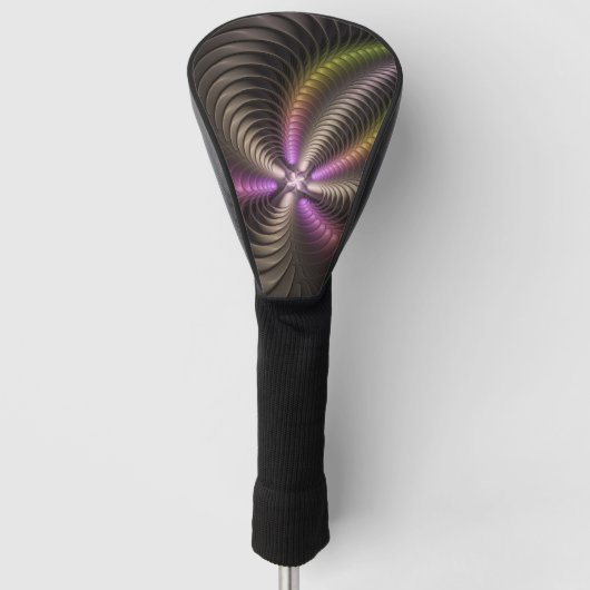 Abstracte glanzende Trippy Kleurrijke 3D Fractal A Golfheadcover (Voorkant)