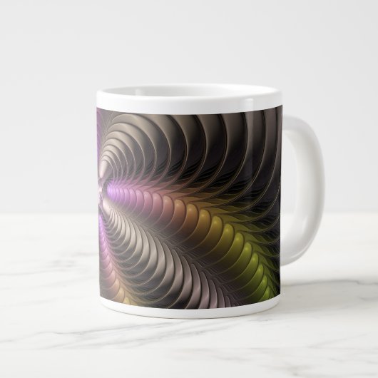 Abstracte glanzende Trippy Kleurrijke 3D Fractal A Grote Koffiekop (Voorkant rechts)