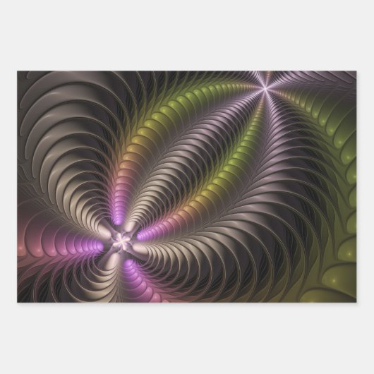Abstracte glanzende Trippy Kleurrijke 3D Fractal A Inpakpapier Vel (Voorkant 2)