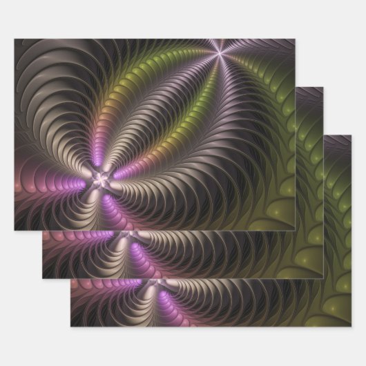 Abstracte glanzende Trippy Kleurrijke 3D Fractal A Inpakpapier Vel (Set)